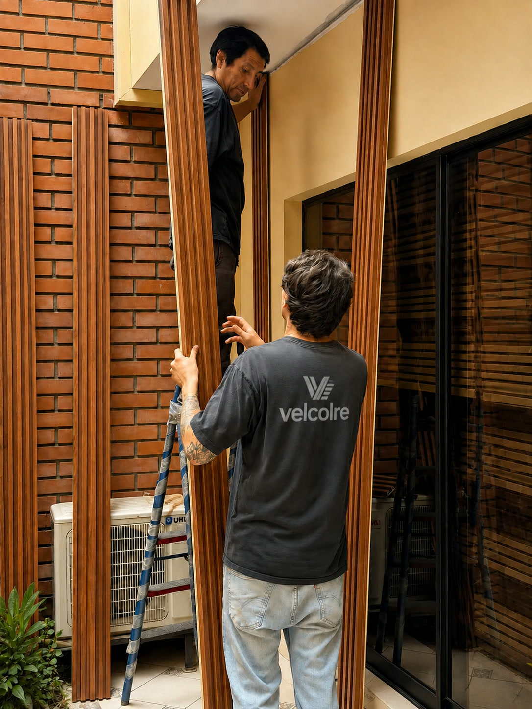 Equipo VELCORE instalando paneles WPC